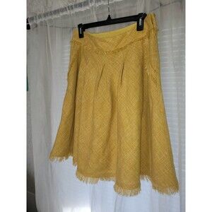 Anthropologie Maeve Skirt womens size 8 Buttercup Yellow Fringe Pockets A-line